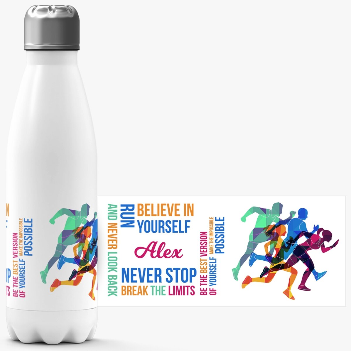 Termos cu bază albă personalizat cu nume - Runner