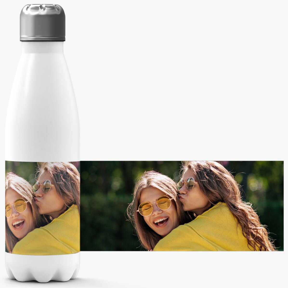 Termos cu bază albă personalizat cu o poză landscape