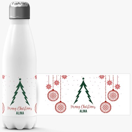 Termos cu bază albă personalizat cu text -  Christmas tree