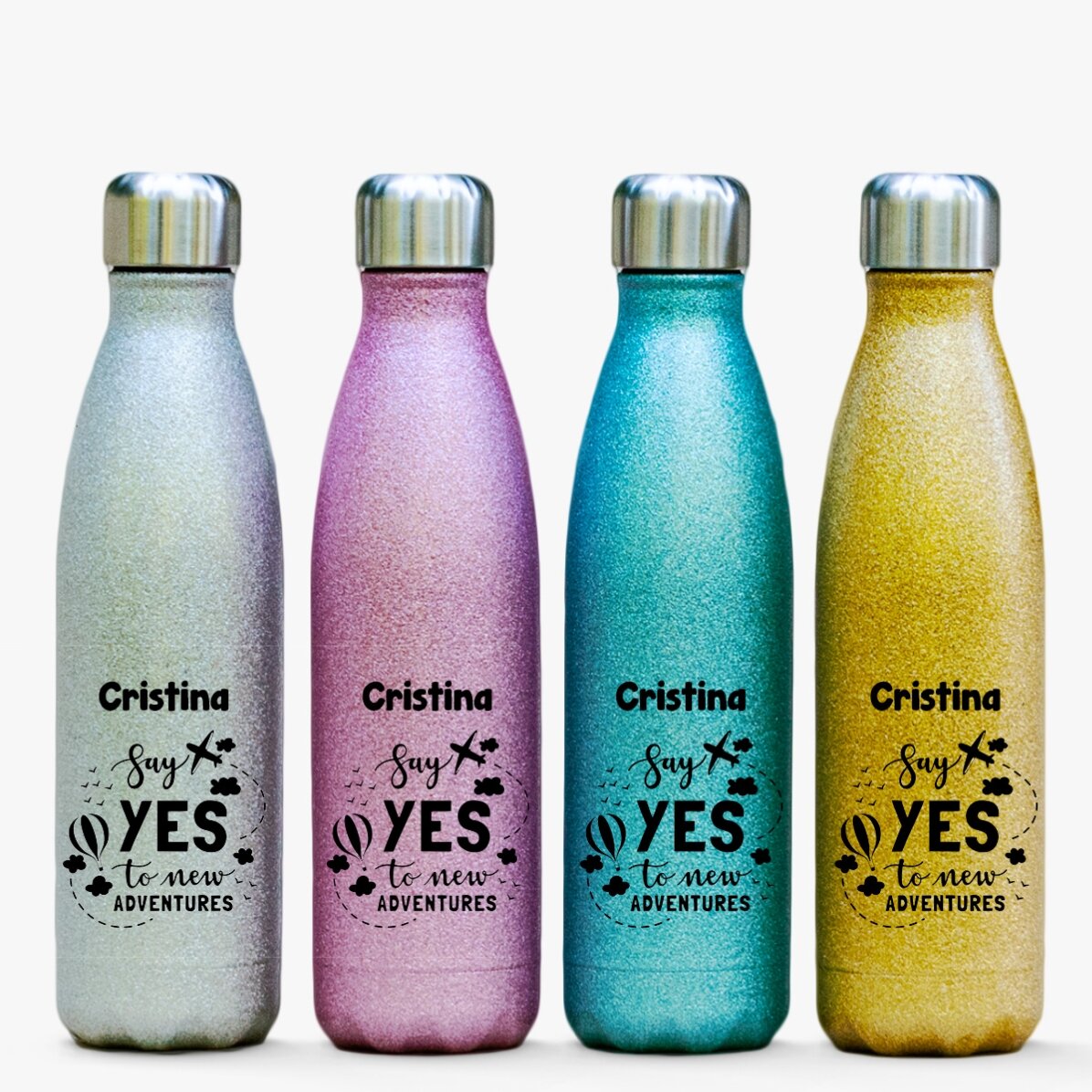 Termos cu glitter personalizat cu nume - New Adventures