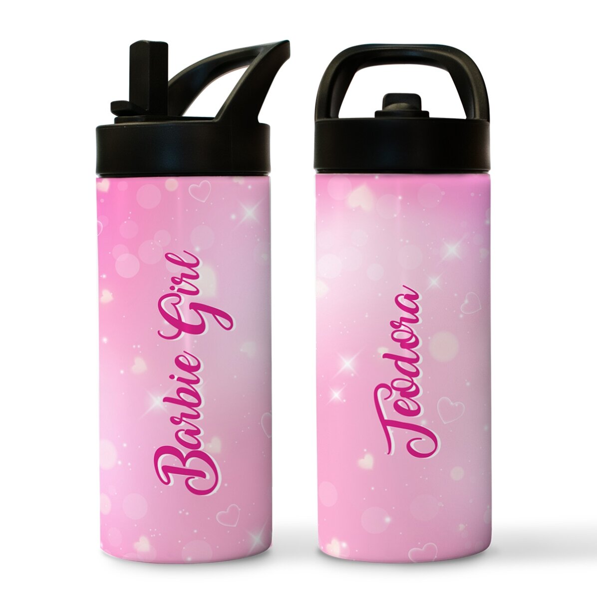 Termos cu mâner și pai personalizat cu nume - Barbie