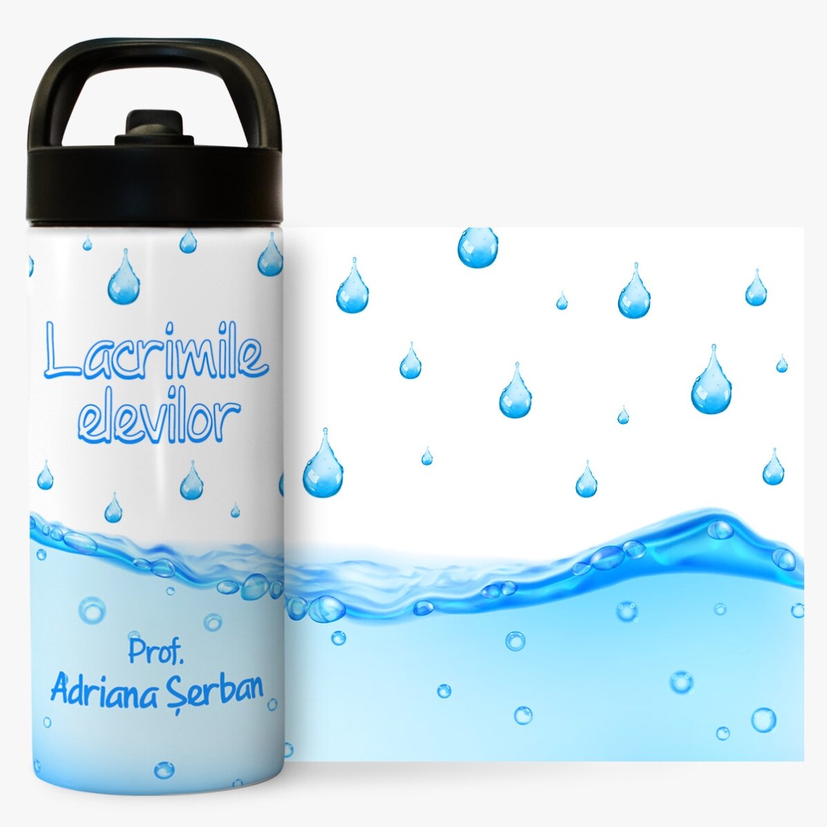 Termos cu mâner și pai personalizat cu nume - Lacrimile elevilor