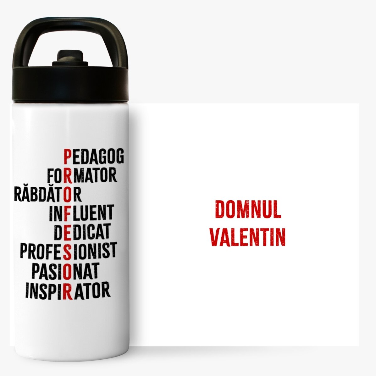 Termos cu mâner și pai personalizat cu nume  - Profesor