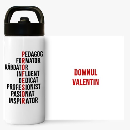 Termos cu mâner și pai personalizat cu nume  - Profesor