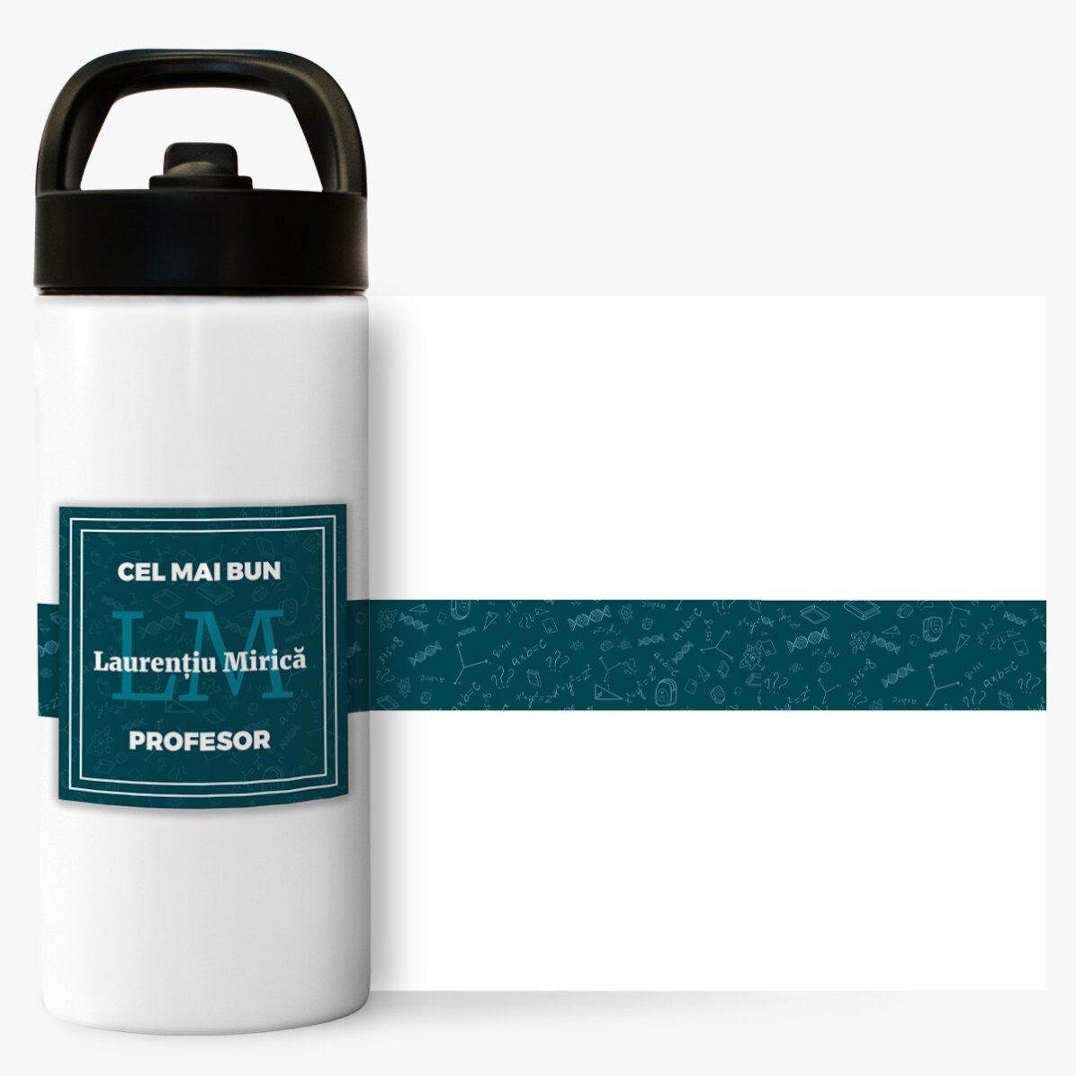Termos cu mâner și pai personalizat cu nume și inițiale - Cel mai bun profesor
