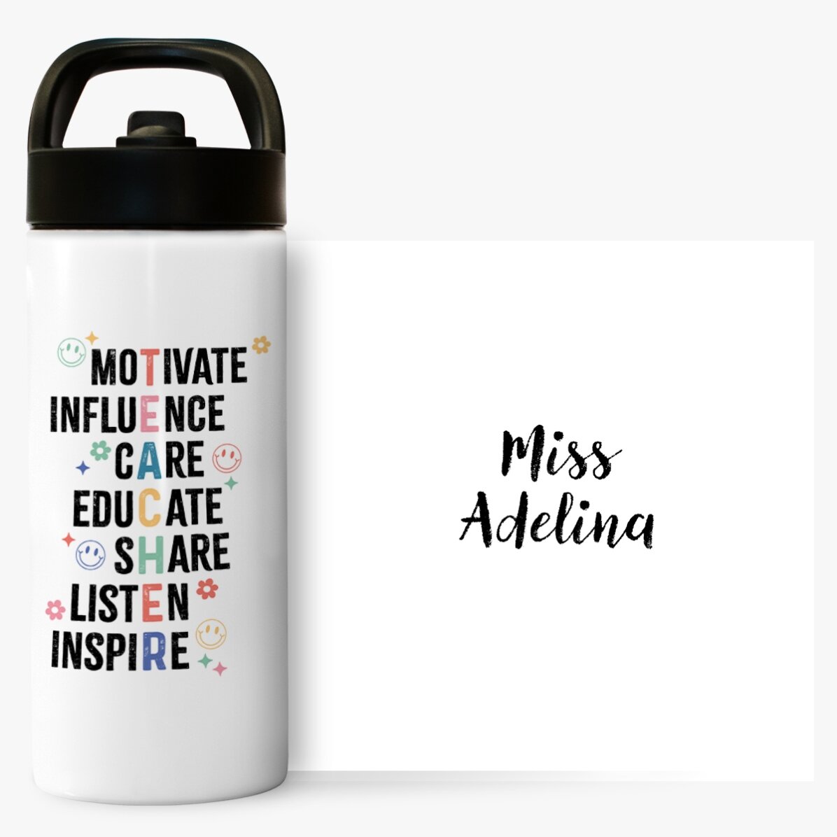 Termos cu mâner și pai personalizat cu nume  - Teacher 