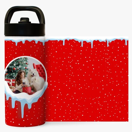 Termos cu mâner și pai personalizat cu poză - Zăpadă
