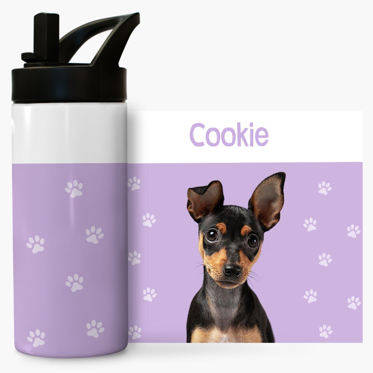 Termos cu mâner și pai personalizat cu text  - Animăluțul tău