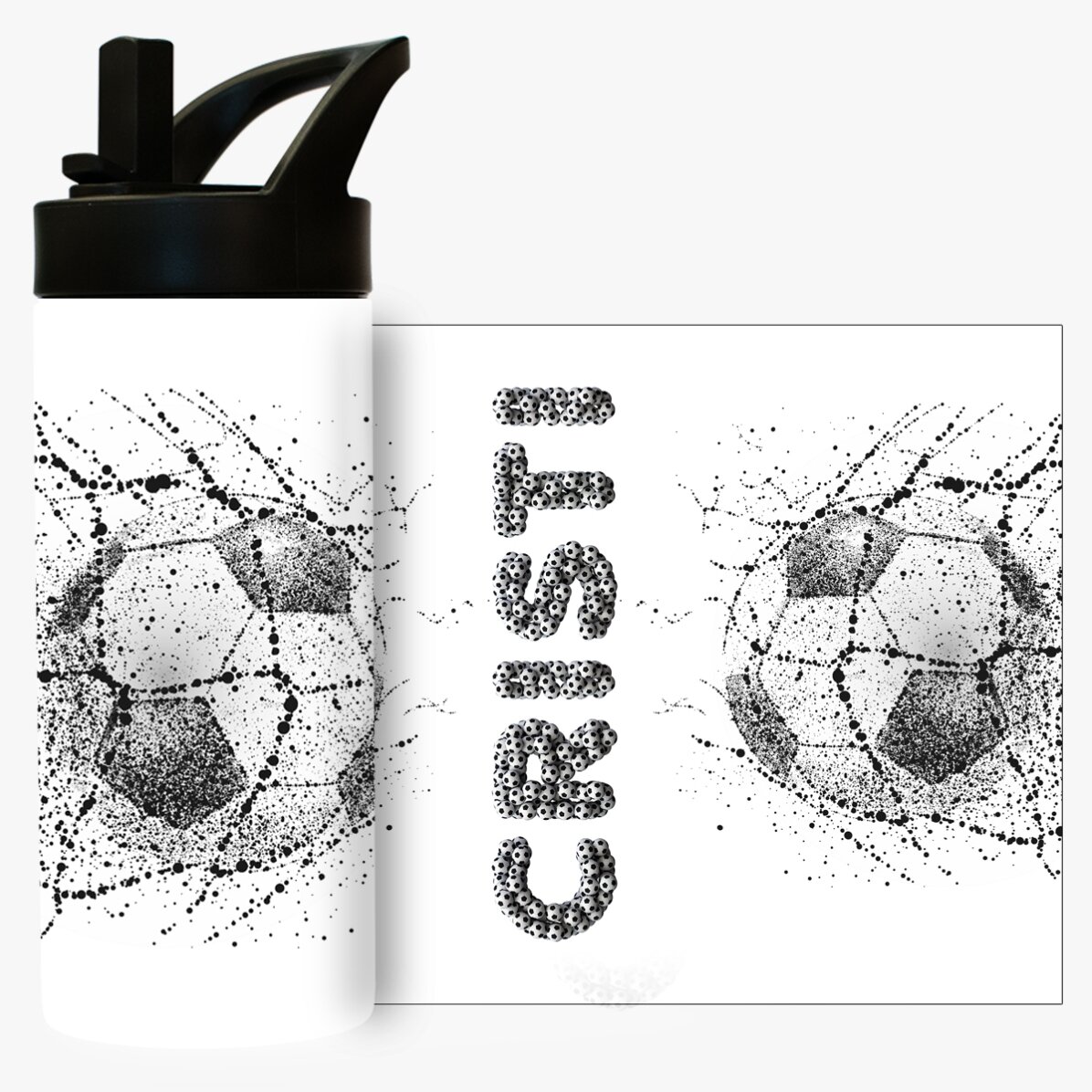 Termos cu mâner și pai personalizat cu text - Fotbal