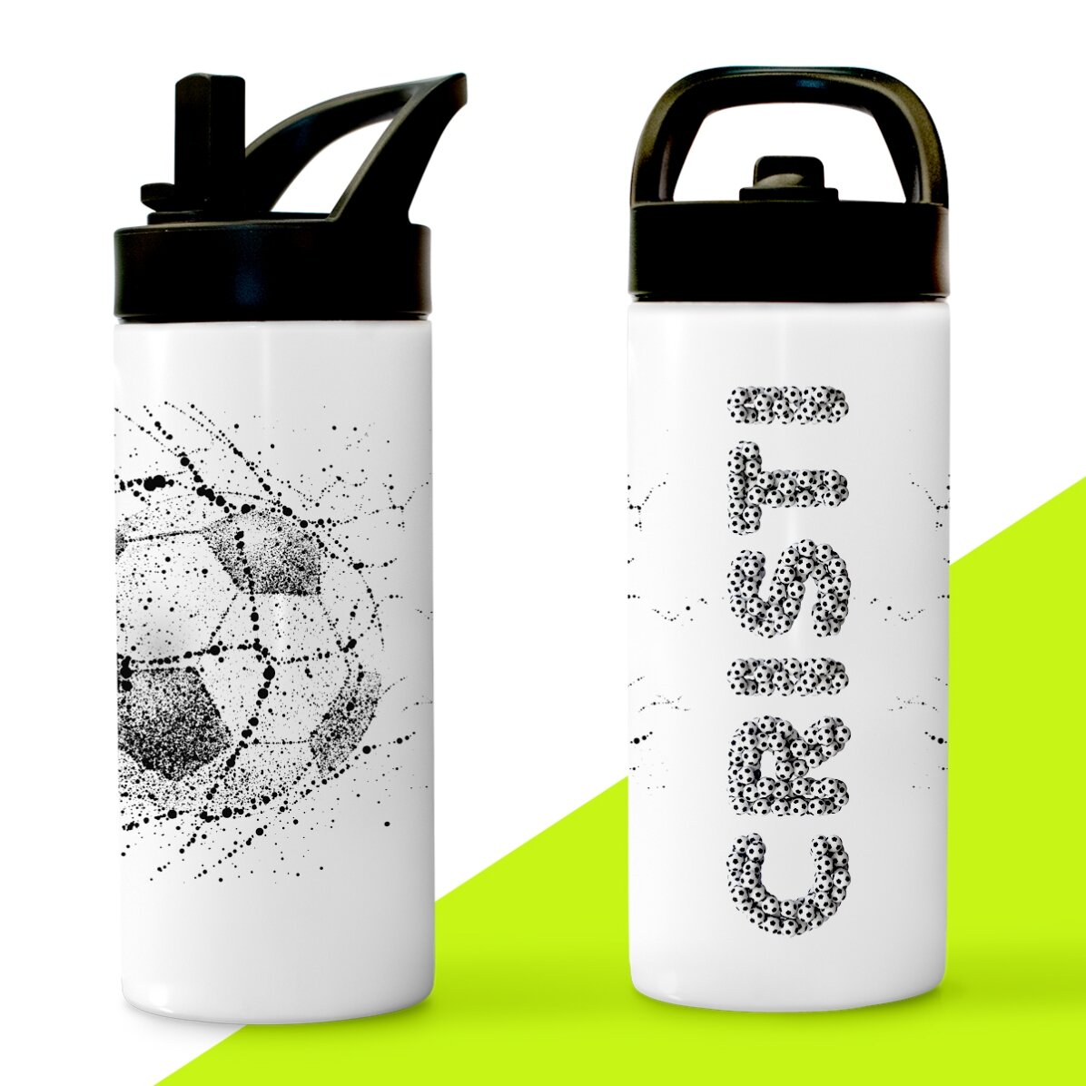 Termos cu mâner și pai personalizat cu text - Fotbal