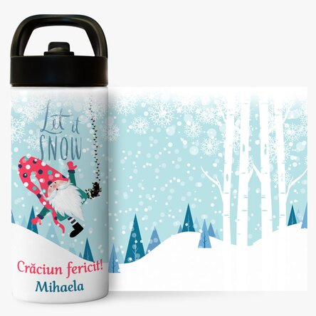 Termos cu mâner și pai personalizat cu text - Let it snow
