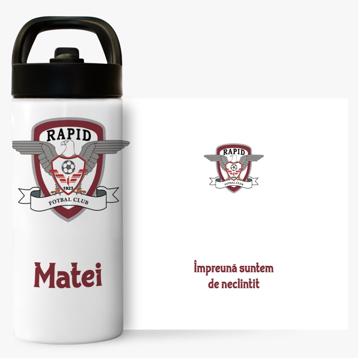 Termos FC Rapid cu mâner și pai personalizat cu nume și mesaj