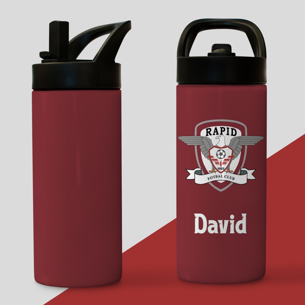 Termos FC Rapid cu mâner și pai personalizat cu nume 