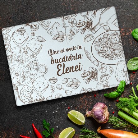 Tocător de sticlă personalizat cu text - Bine ai venit în bucătărie
