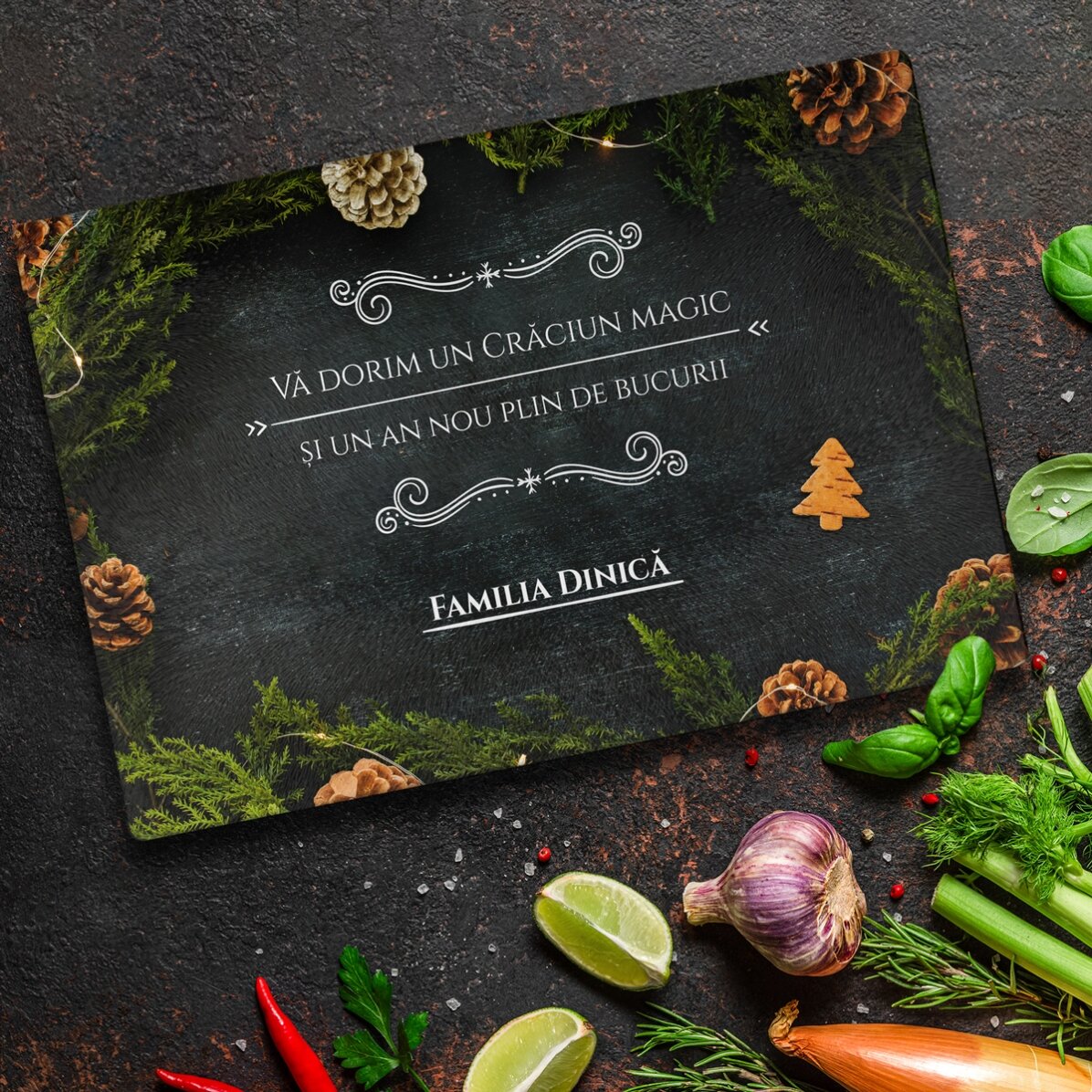 Tocător de sticlă personalizat cu text - Magia Crăciunului