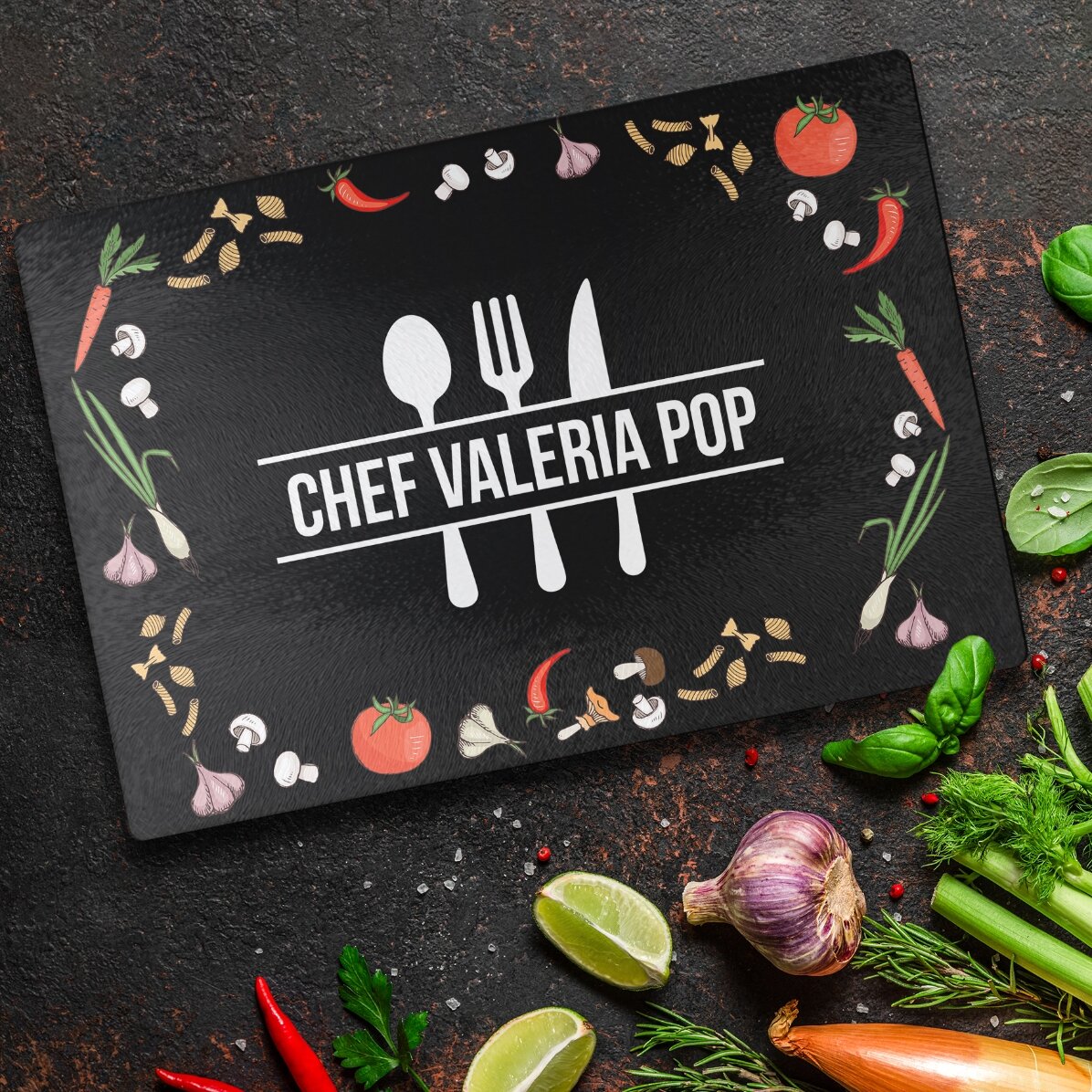 Tocător de sticlă personalizat cu text - Master chef