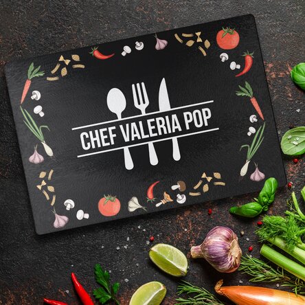 Tocător de sticlă personalizat cu text - Master chef