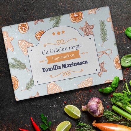 Tocător de sticlă personalizat cu text - Model de Crăciun 