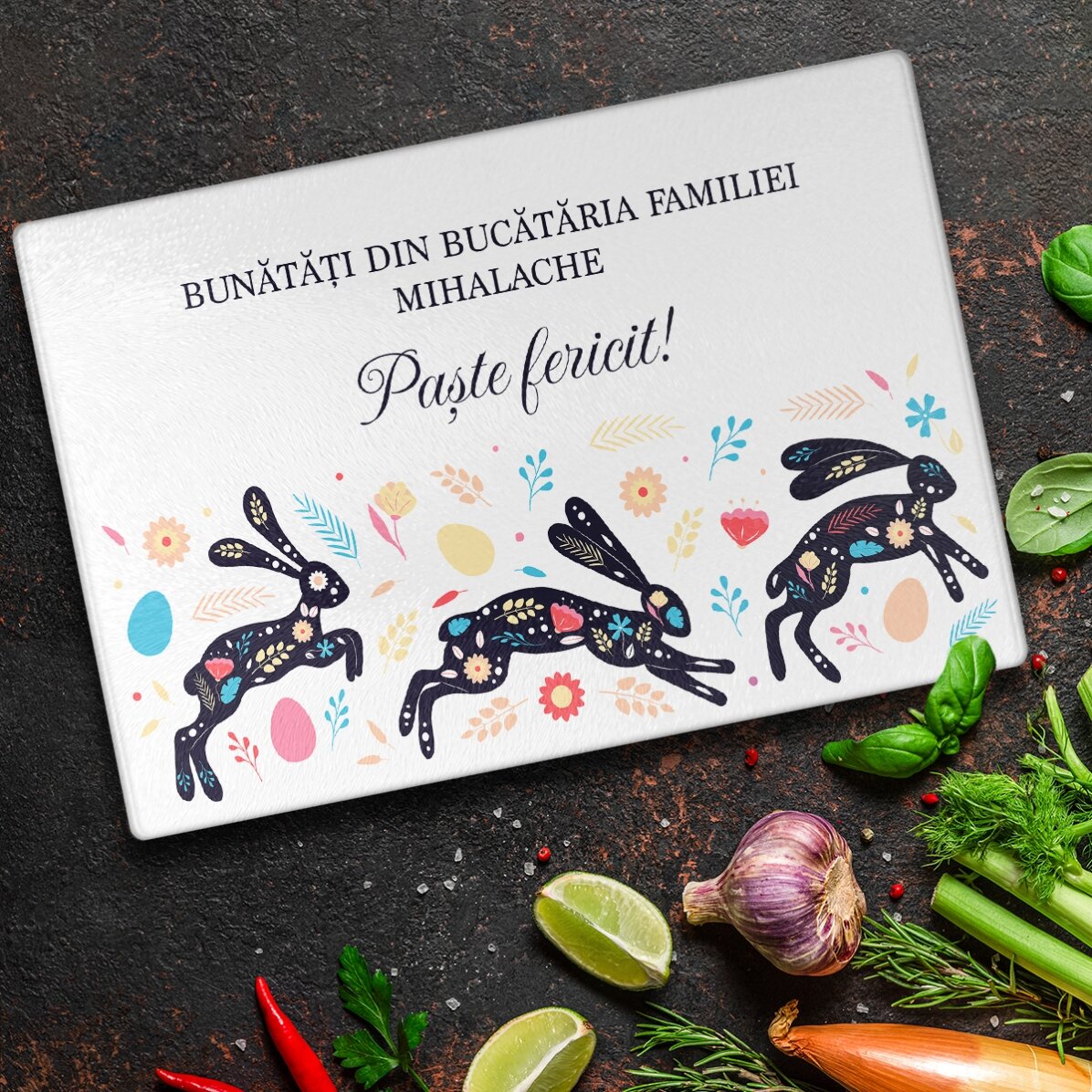 Tocător de sticlă personalizat cu text - Paște fericit!