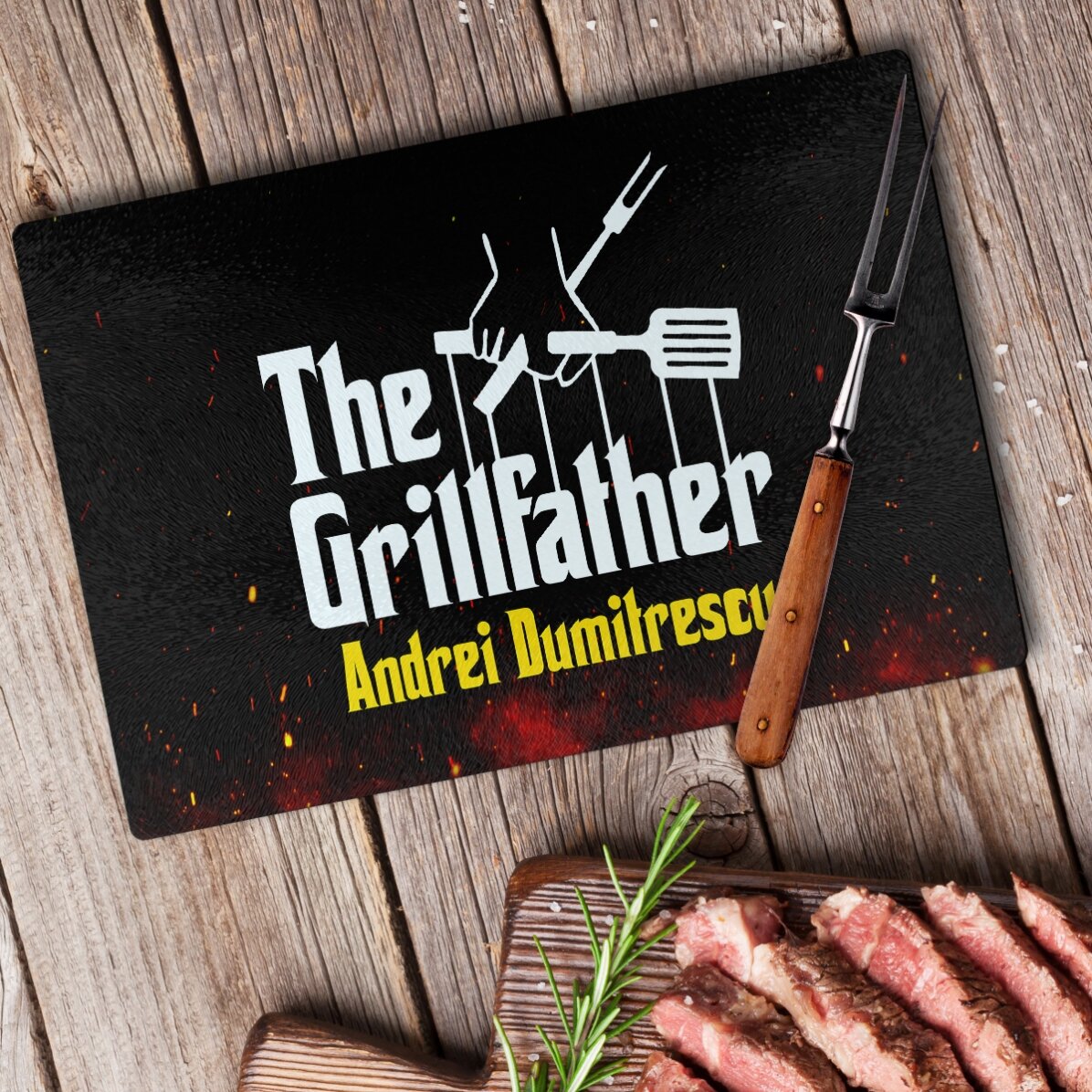 Tocător de sticlă personalizat cu text - The Grillfather