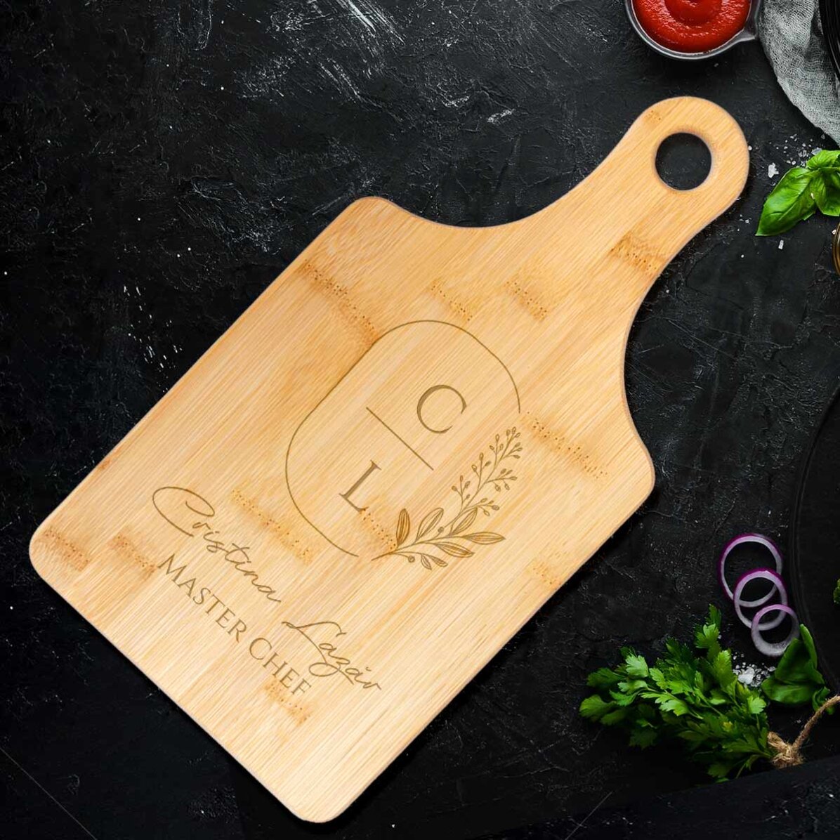 Tocător din bambus personalizat - Floral