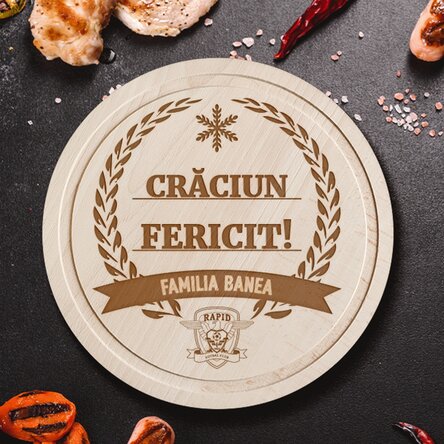 Tocător rotund FC Rapid personalizat cu text - Christmas wreath