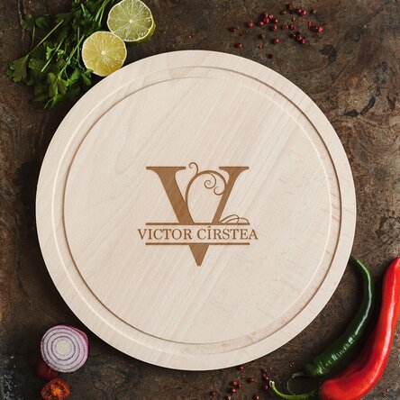 Tocător rotund personalizat cu monogramă