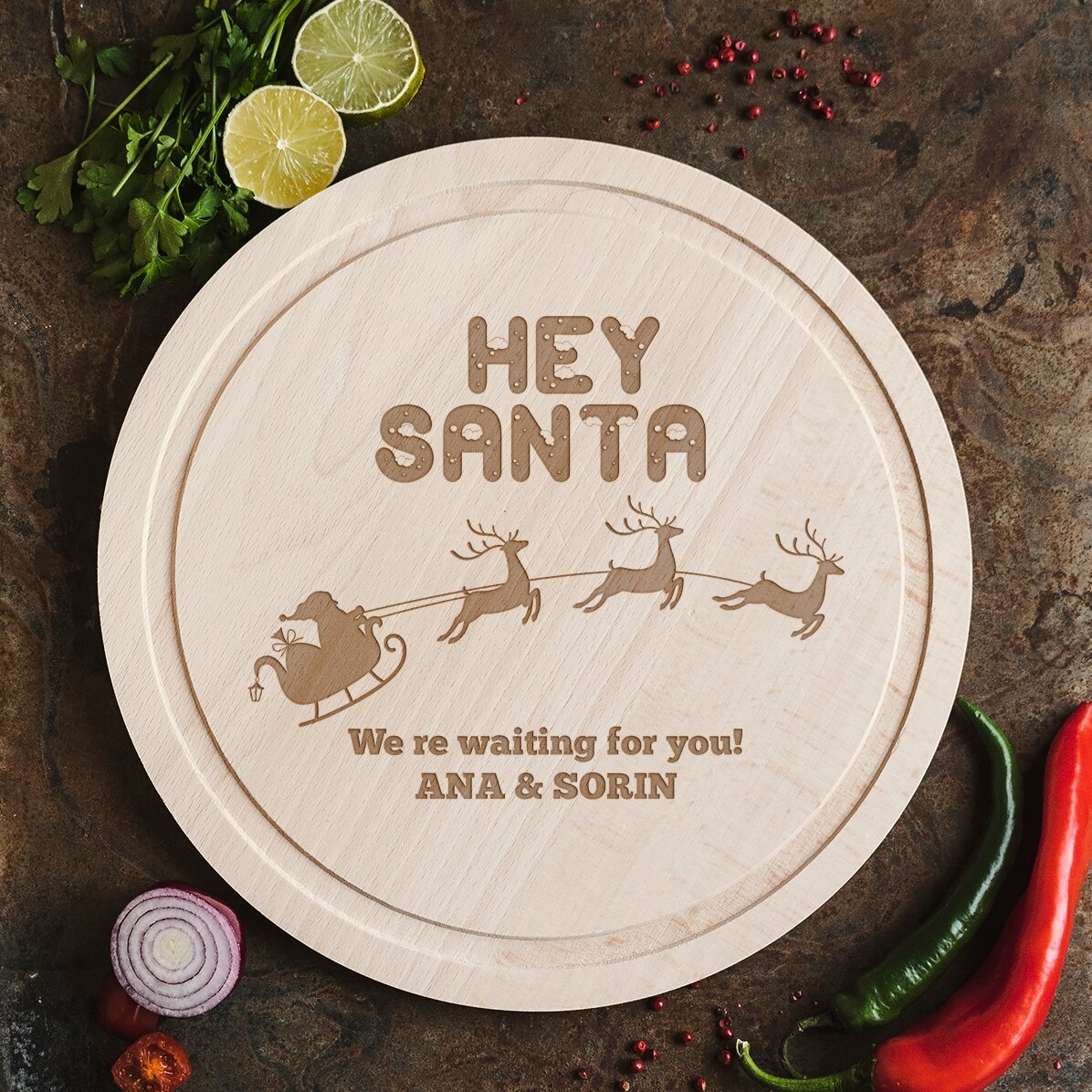 Tocător rotund personalizat - Hey Santa