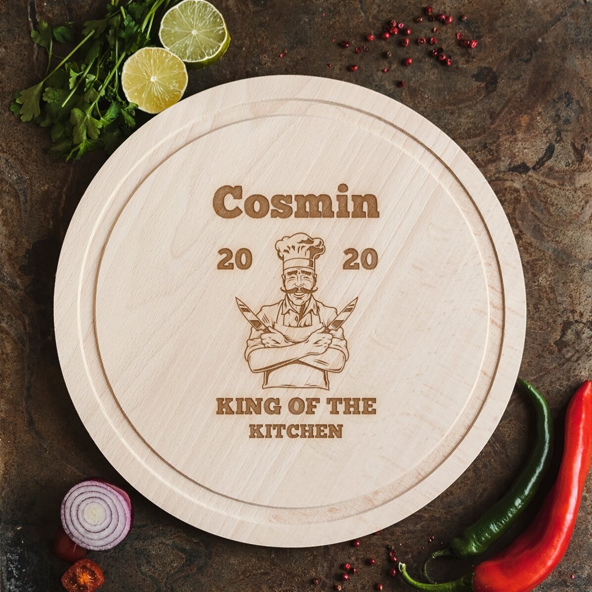 Tocător rotund personalizat - King of the Kitchen