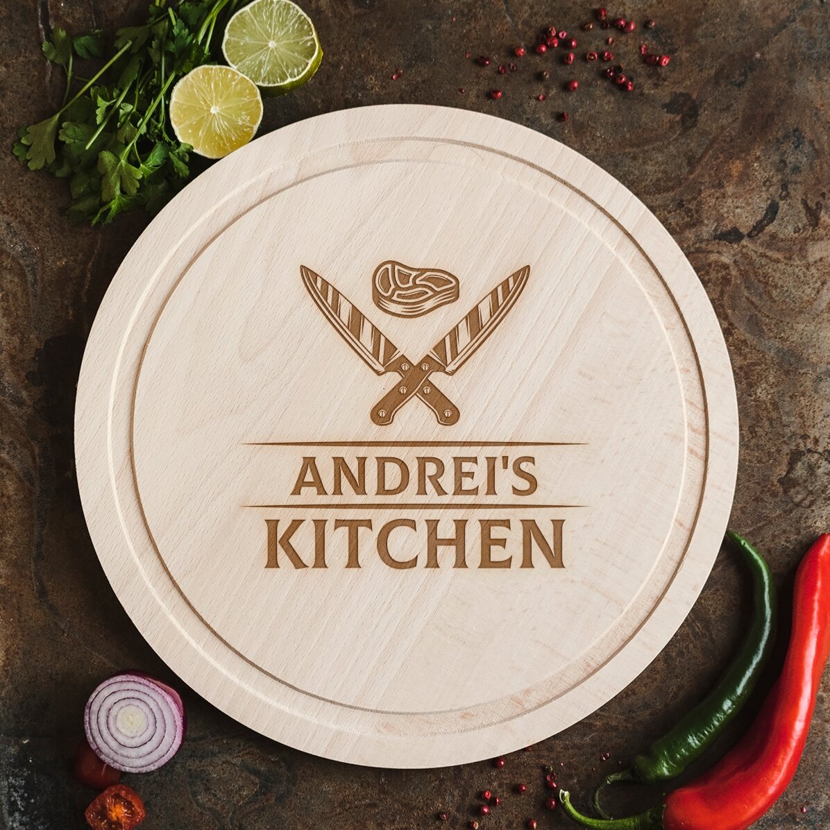 Tocător rotund personalizat - Knives