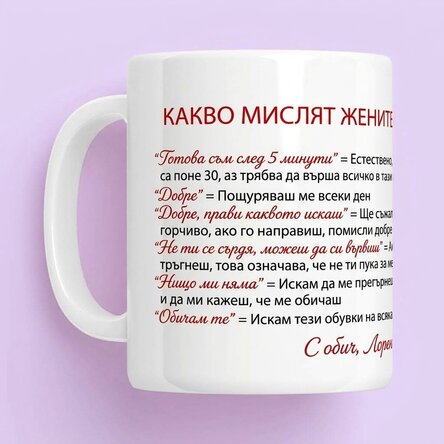Персонализирана чаша с текст - Какво мислят жените