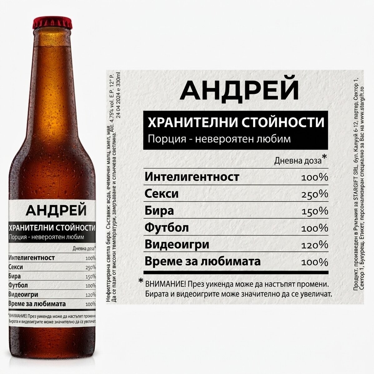 Персонализирана бира с текст - Хранителни стойности