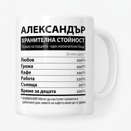 Персонализирана чаша с текст - Хранителни стойности
