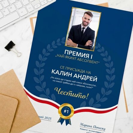 Персонализирана диплома с фотография и текст - Най-добър възпитаник