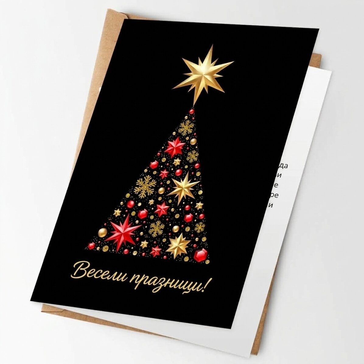 Персонализирана картичка с лого и послание - Златна коледна елха