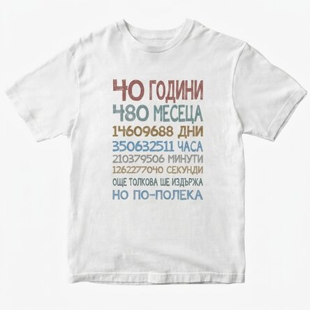 Персонализирана памучна тениска с текст - 40 години