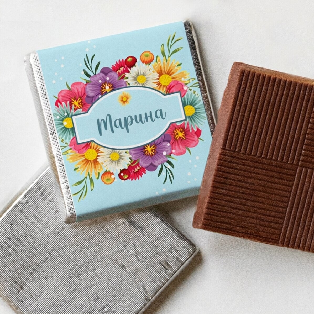 Персонализирана мини шоколадка с име - Пролетни цветя