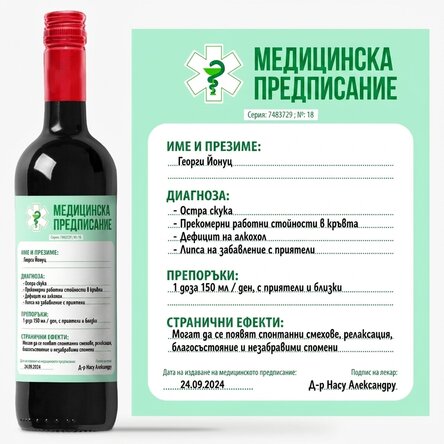 Персонализирано вино с текст - Медицинска рецепта