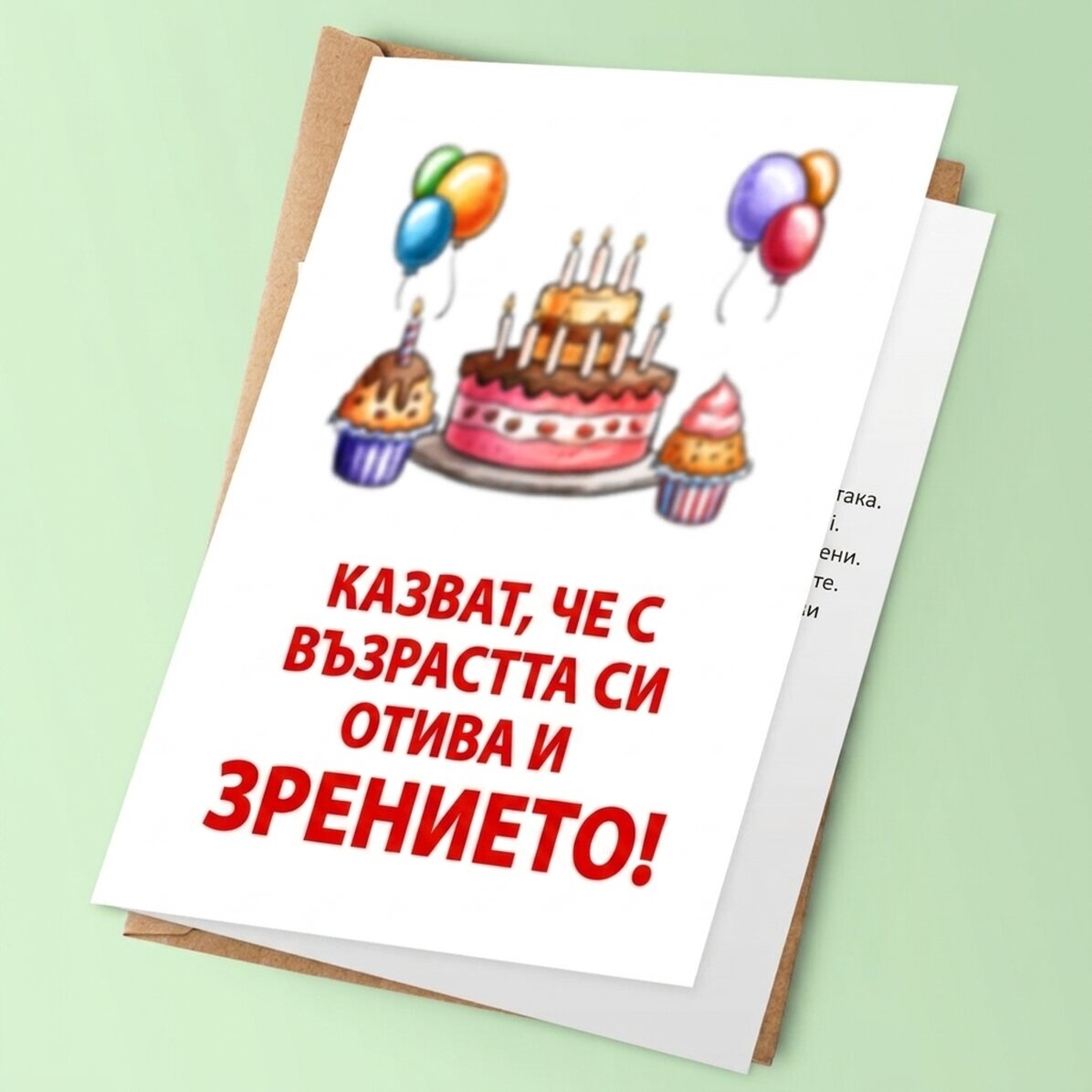 Персонализирана поздравителна картичка с текст - С възрастта зрението отслабва