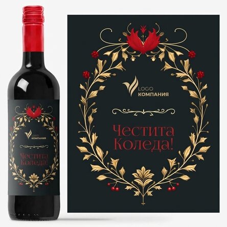 Персонализирано вино с текст и лого - Весела Коледа!