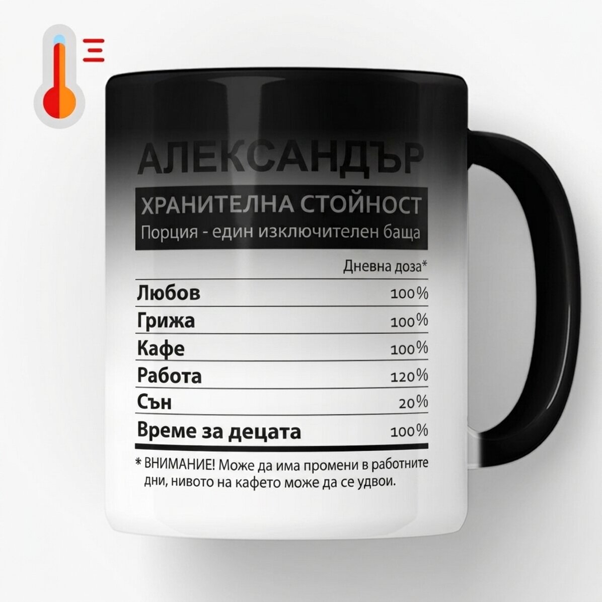 Персонализирана термочувствителна чаша с текст - Хранителни стойности