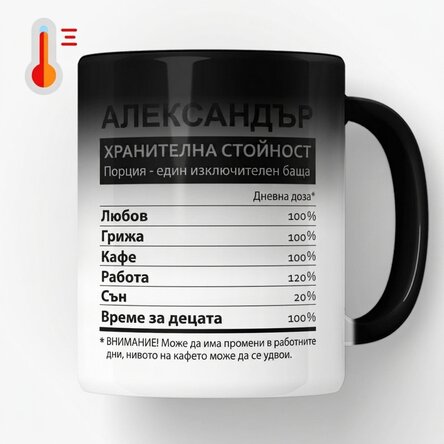 Персонализирана термочувствителна чаша с текст - Хранителни стойности