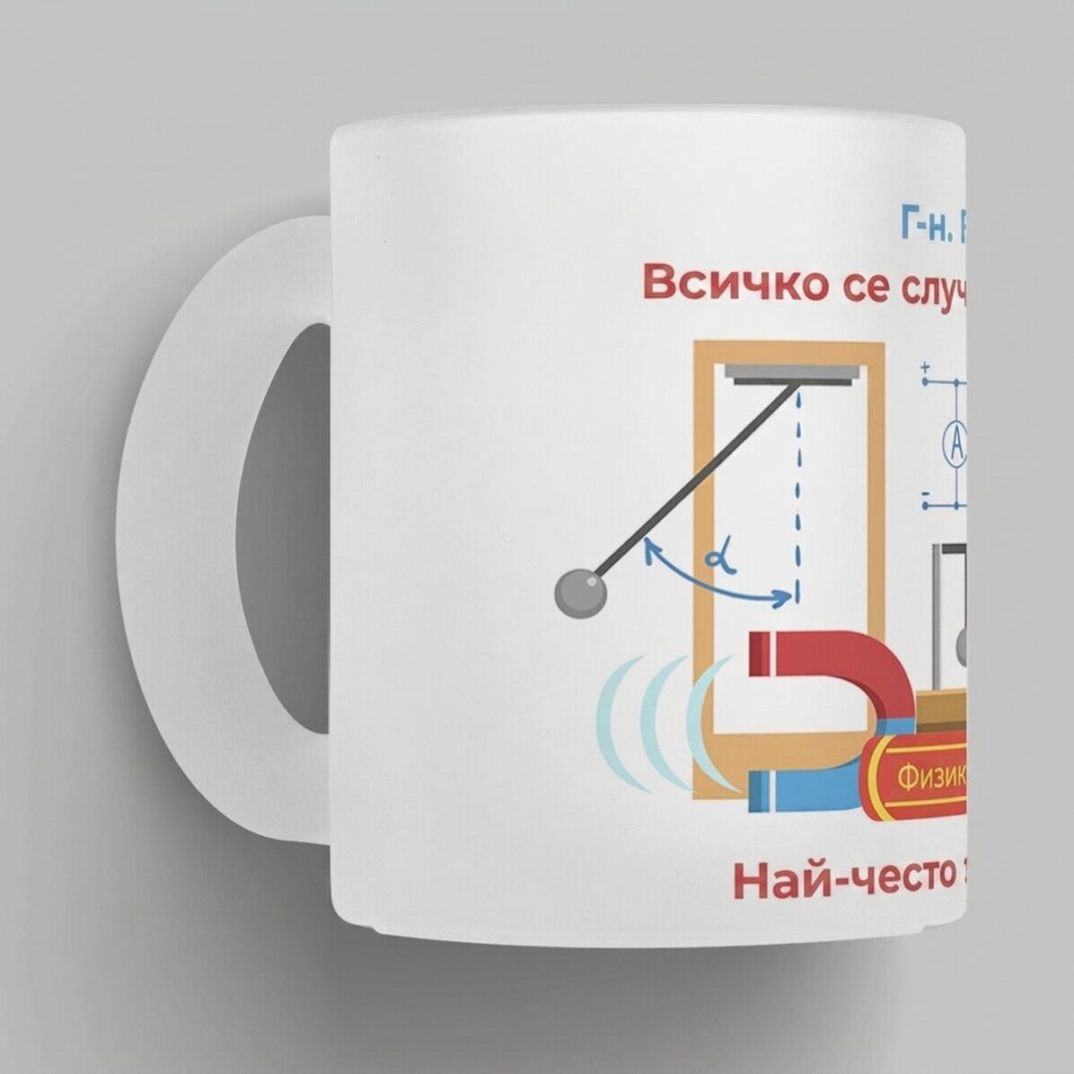 Персонализирана чаша от матирано стъкло с надпис - Учител по физика
