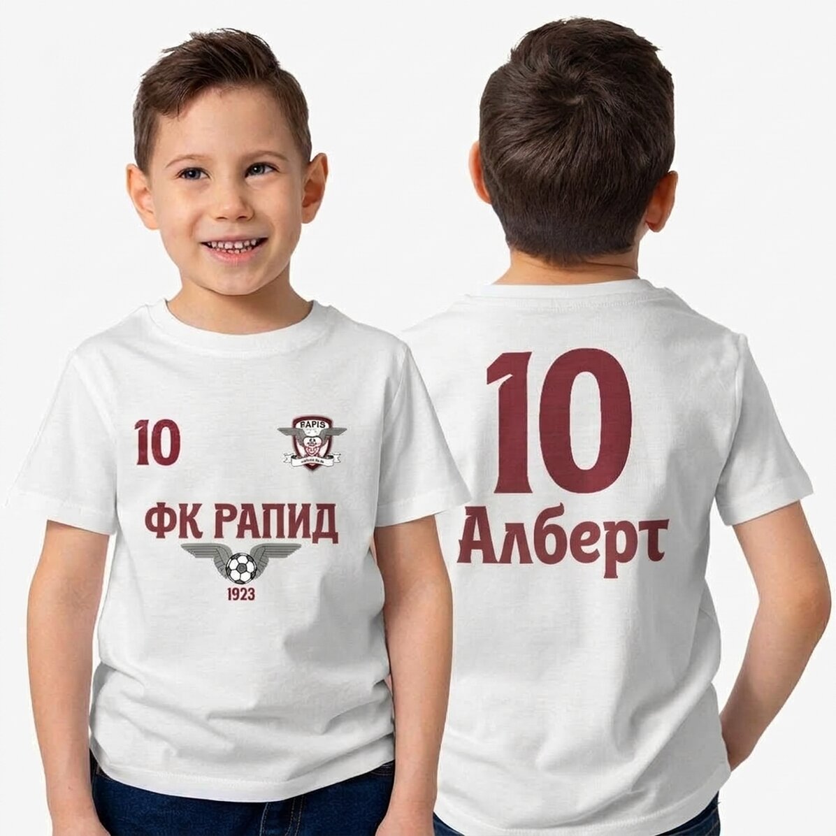 FC Rapid персонализирана памучна тениска за деца с текст отпред и отзад - Team