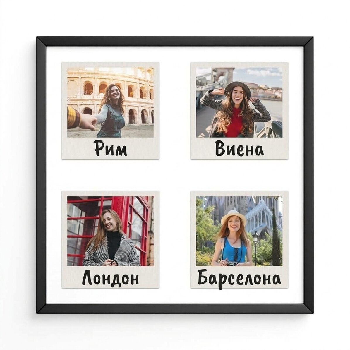 Персонализирано платно с 4 снимки и текст - Polaroid