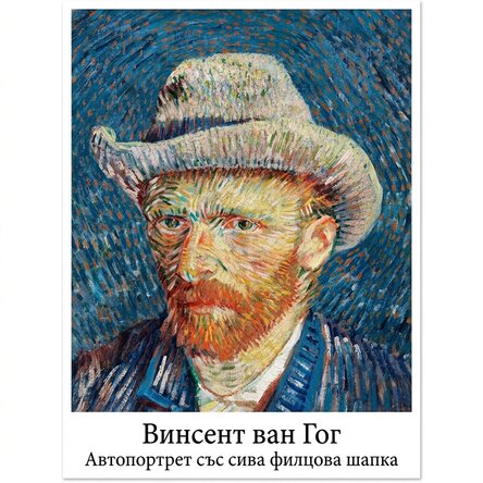 Плакат Винсент ван Гог, Автопортрет със сива филцова шапка, 1887 г.