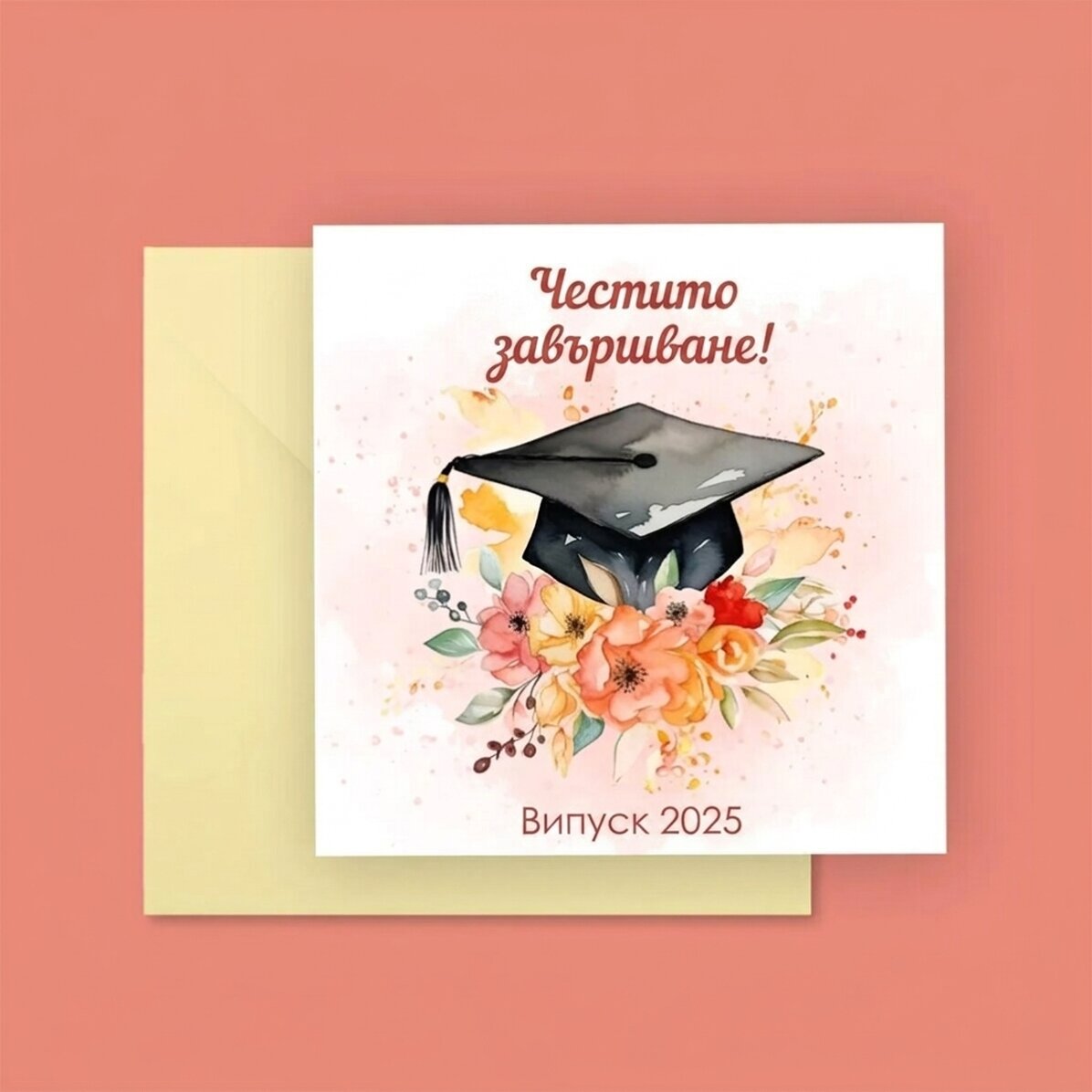 Персонализирана квадратна картичка с текст - Поздравления!