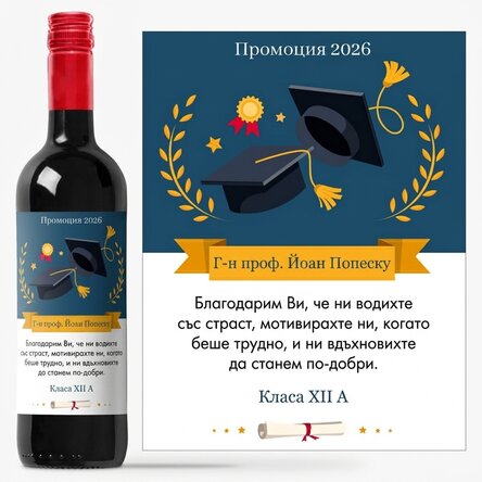 Персонализирано вино с послание за учителя - Благодаря!