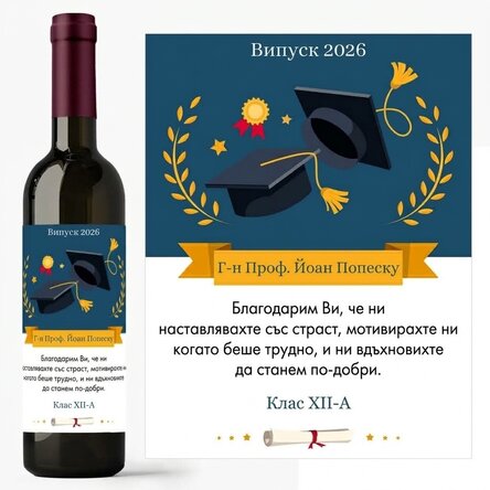 Персонализирано вино с послание за учителя - Благодаря!