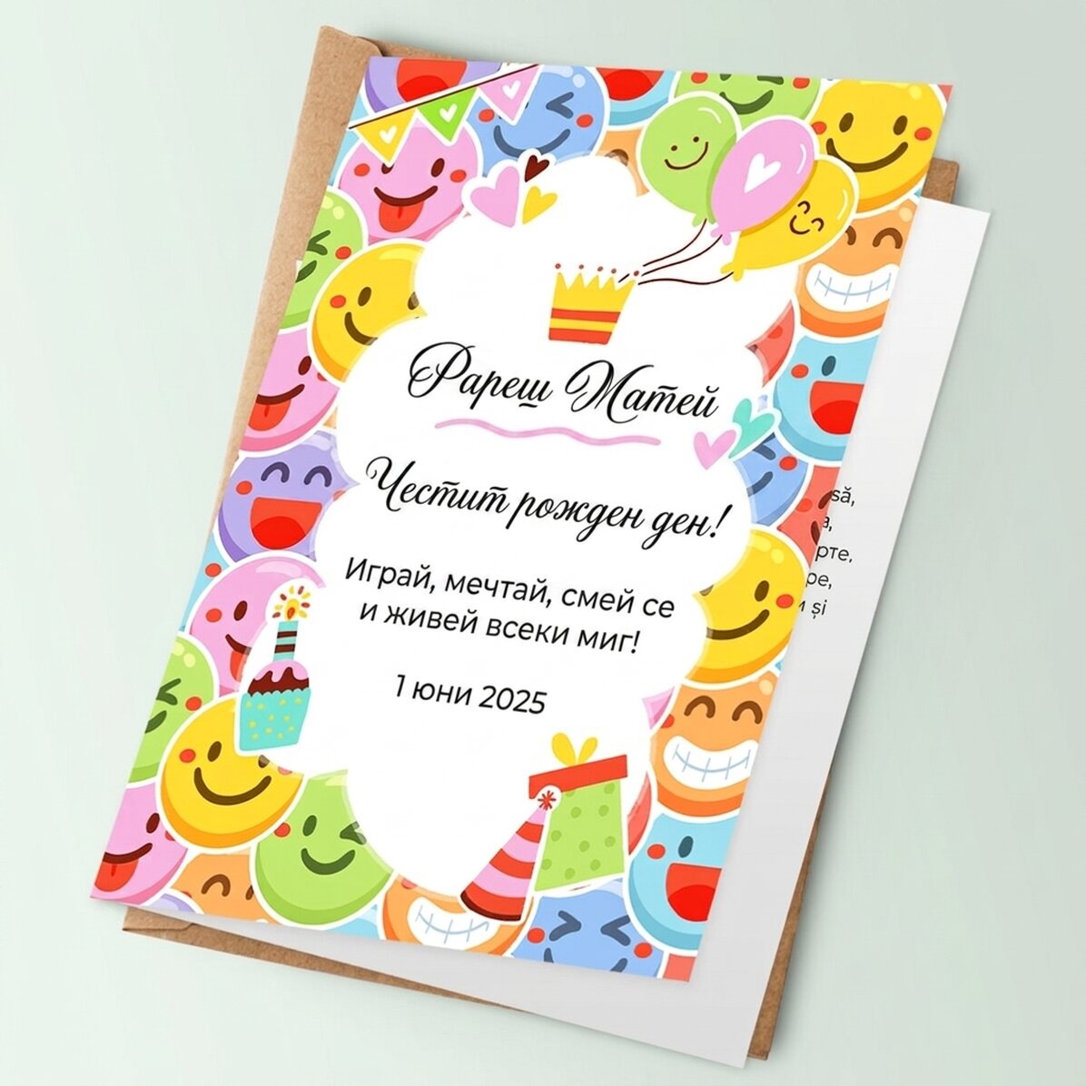 Персонализирана поздравителна картичка с текст - Emoji